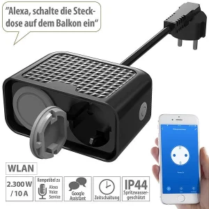 Luminea Home Control Doppelstecker:2er-Set Outdoor-WLAN-2-fach-Steckdosen Komp. Zu Alexa & Google Ass. 27