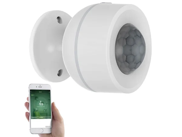 Luminea Home Control Temperaturfühler:3in1-WLAN-PIR-Bewegungsmelder, Temperatur- & Luftfeuchtigkeits-Sensor 1