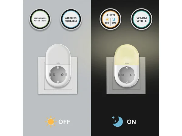 Luminea Home Control LED-Nachtlicht-Plug-ins:4er-Set WLAN-Steckdose Mit LED-Nachtlicht, App & Sprachsteuerung, 16 A 4