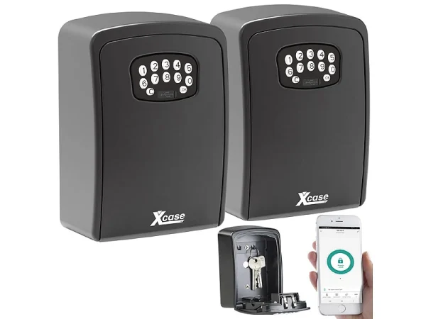 Xcase Bluetooth-Schlüsselsafe:2er Set Mini-Schlüssel-Safe Mit Bluetooth Und App, IP54 3