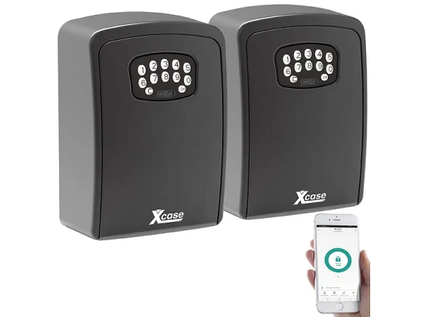 Xcase Bluetooth-Schlüsselsafe:2er Set Mini-Schlüssel-Safe Mit Bluetooth Und App, IP54 4