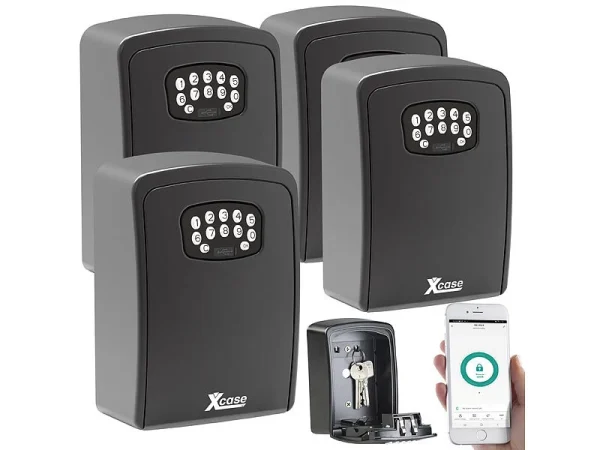 Xcase Schlüsselbox:4er Set Mini-Schlüssel-Safe Mit Bluetooth Und App, IP54 3