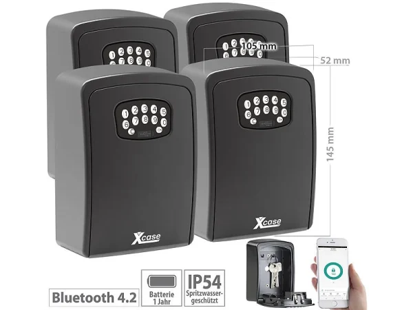 Xcase Schlüsselbox:4er Set Mini-Schlüssel-Safe Mit Bluetooth Und App, IP54 1