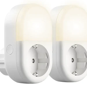 Luminea Home Control LED-Nachtlicht-Plug-in:2er-Set WLAN-Steckdose Mit LED-Nachtlicht, App & Sprachsteuerung, 16 A 16