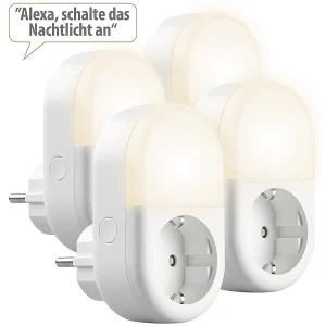 Luminea Home Control LED-Nachtlicht-Plug-ins:4er-Set WLAN-Steckdose Mit LED-Nachtlicht, App & Sprachsteuerung, 16 A 9