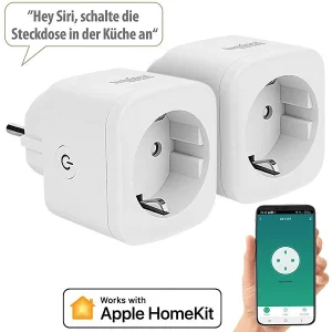 Luminea Home Control Smarte Steckdose:2er-Set WLAN-Steckdosen, Apple-HomeKit-zertifiziert, Sprachsteuerung 22