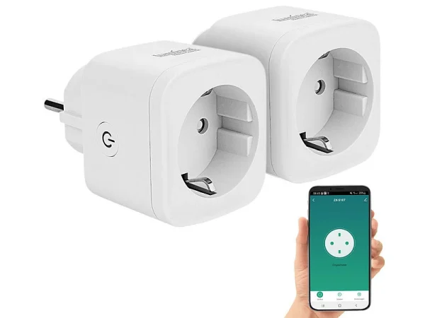 Luminea Home Control Smarte Steckdose:2er-Set WLAN-Steckdosen, Apple-HomeKit-zertifiziert, Sprachsteuerung 4