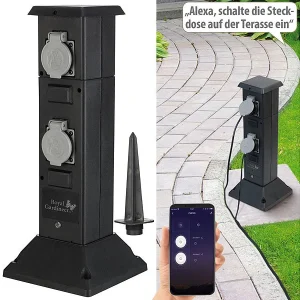 Royal Gardineer WLAN Gartensteckdose:4-fach-WLAN-Outdoor-Steckdosen-Säule, App, Sprachsteuerung, 16 A, IP44 12