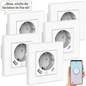 Luminea Home Control W LAN Steckdosen:5er-Set WLAN-Unterputzsteckdosen Mit App, Je 1x USB A, 1x USB C, 2 A 13