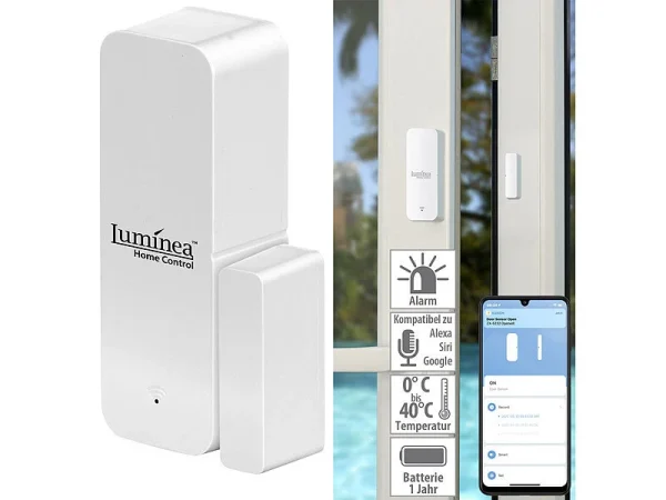 Luminea Home Control ZigBee Türkontakt:ZigBee-Tür- & Fensteralarm, Für Alexa, Google Assistant Und Siri, App 1