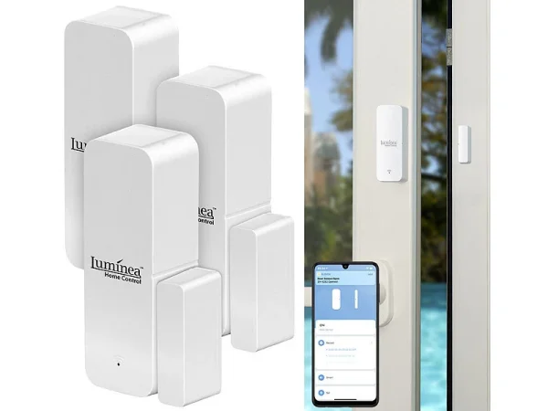 Luminea Home Control Alarmanlagen:3er-Set ZigBee-Tür- & Fensteralarm, Für Alexa, GA Und Siri, App 3