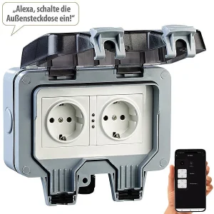 Luminea Home Control WLAN Steckdose:Outdoor-WLAN-Aufputz-Doppelsteckdose, Sprachbefehl, Strommessung, App 15