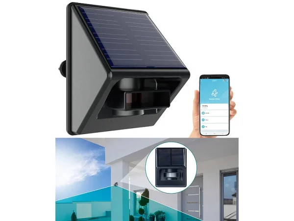 Luminea Home Control App-Bewegungsmelder:Outdoor-PIR-Sensor Mit ZigBee-WLAN-Gateway Und Solarpanel, IP55 3