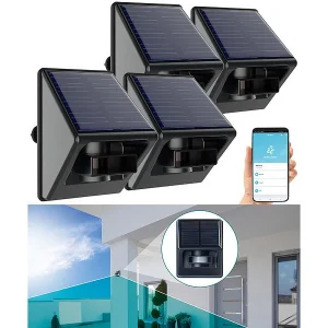 Luminea Home Control Bewegungssensor PIR:4er-Set Outdoor-PIR-Sensoren, Solarpanel, App, IP55, ZigBee-kompatibel 12