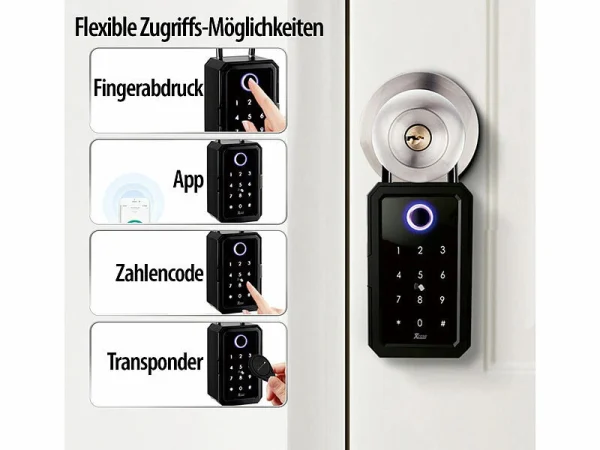 Xcase Schlüsseltresor:Smarter Schlüssel-Safe, Touch-PIN, Fingerprint, Transponder, Bluetooth 5