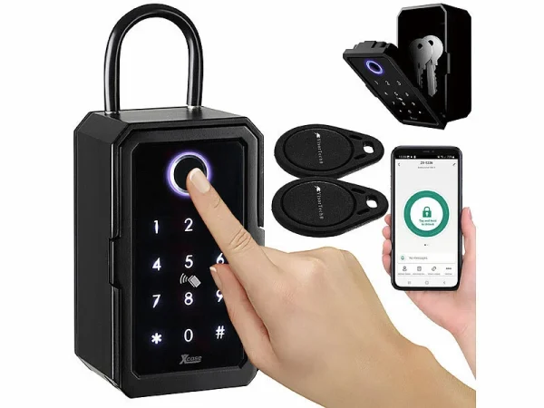 Xcase Schlüsseltresor:Smarter Schlüssel-Safe, Touch-PIN, Fingerprint, Transponder, Bluetooth 3