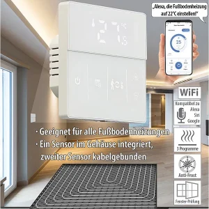 Revolt Alexa-Thermostat Heizung:4er-Set WLAN-Fußbodenheizung-Thermostate Mit App, Weiß 39