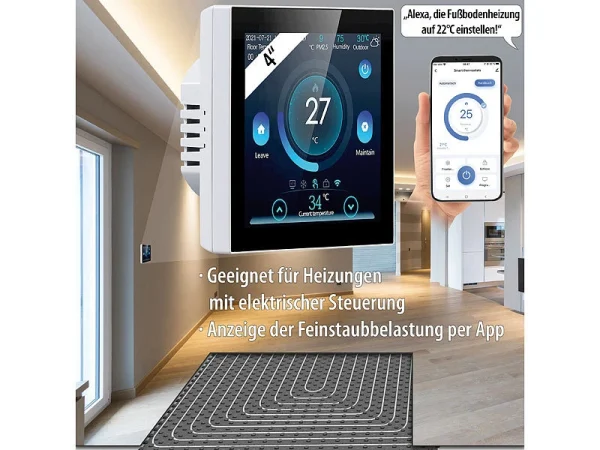 Revolt Funkthermostat:WLAN-Fußbodenheizung-Thermostat Mit Touchdisplay, Feinstaub-Anzeige 3