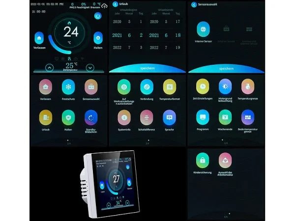 Revolt Funkthermostat:WLAN-Fußbodenheizung-Thermostat Mit Touchdisplay, Feinstaub-Anzeige 10