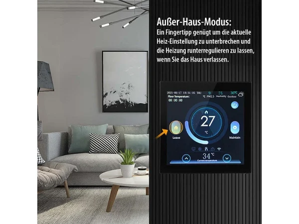 Revolt Funkthermostat:WLAN-Fußbodenheizung-Thermostat Mit Touchdisplay, Feinstaub-Anzeige 9