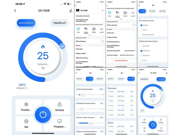 Revolt WLAN Thermostat Heizung:4er-Set WLAN-Thermostate Für Fußbodenheizungen, Touchdisplay 5