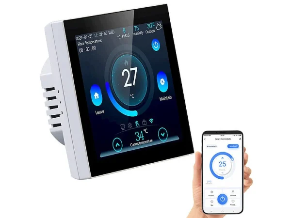 Revolt Funkthermostat:WLAN-Fußbodenheizung-Thermostat Mit Touchdisplay, Feinstaub-Anzeige 4