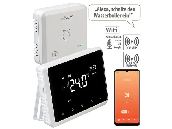 Revolt Raumthermostat Gastherme:Funk-Thermostat Mit WLAN Und App Für Gastherme Und Wasserboiler 1