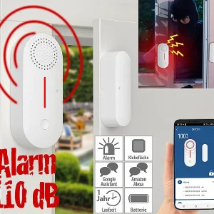 VisorTech Türkontakt Alarm:4er-Set 2in1-WLAN-Tür- & Fensteralarm, Sirene, App Und Sprachsteuerung 32