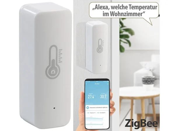 Luminea Home Control Temperatur Datenlogger:4er-Set ZigBee-Temperatur- & Luftfeuchtigkeits-Sensoren Mit App 11