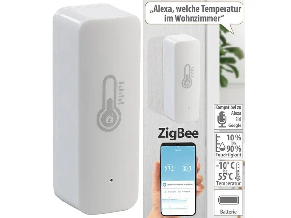 Luminea Home Control Temperatur Datenlogger:4er-Set ZigBee-Temperatur- & Luftfeuchtigkeits-Sensoren Mit App 10