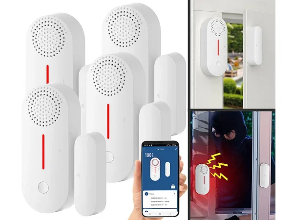 VisorTech Türkontakt Alarm:4er-Set 2in1-WLAN-Tür- & Fensteralarm, Sirene, App Und Sprachsteuerung 3