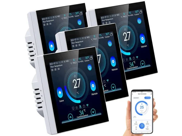 Revolt WLAN Thermostat Heizung:4er-Set WLAN-Thermostate Für Fußbodenheizungen, Touchdisplay 4