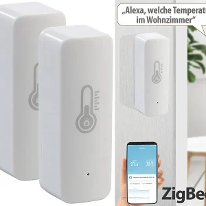 Luminea Home Control ZigBee Hygrometer:2er-Set ZigBee-Temperatur- & Luftfeuchtigkeits-Sensoren Mit App 14