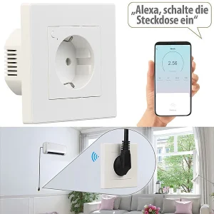 Luminea Home Control Smart-Steckdose Alexa:3er-Set WLAN-Unterputz-Steckdosen Mit Verbrauch-Messung, App, 3.680 W 30