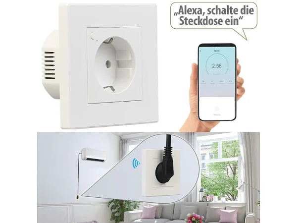 Luminea Home Control Smart-Steckdose Alexa:3er-Set WLAN-Unterputz-Steckdosen Mit Verbrauch-Messung, App, 3.680 W 10