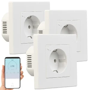 Luminea Home Control Smart-Steckdose Alexa:3er-Set WLAN-Unterputz-Steckdosen Mit Verbrauch-Messung, App, 3.680 W 18