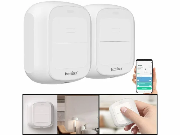 Luminea Home Control Funk Lichtschalter:2er-Set Smarte WLAN-Fernbedienung Mit 2 Tasten, Licht & Szenen Steuern 3