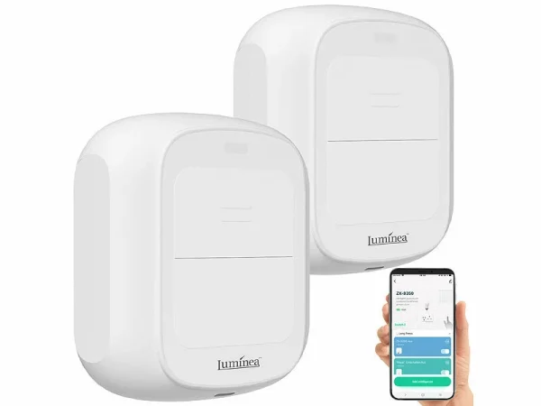 Luminea Home Control Funk Lichtschalter:2er-Set Smarte WLAN-Fernbedienung Mit 2 Tasten, Licht & Szenen Steuern 5