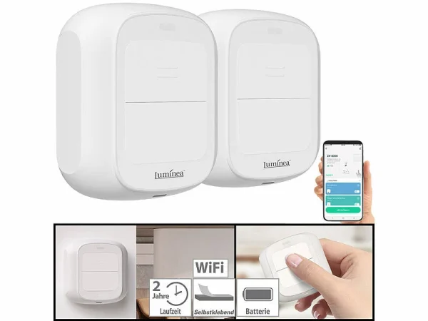 Luminea Home Control Funk Lichtschalter:2er-Set Smarte WLAN-Fernbedienung Mit 2 Tasten, Licht & Szenen Steuern 1