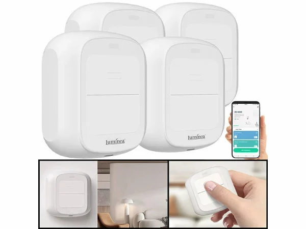 Luminea Home Control Smarthome Taster:4er-Set Smarte WLAN-Fernbedienung Mit 2 Tasten, Licht & Szenen Steuern 1