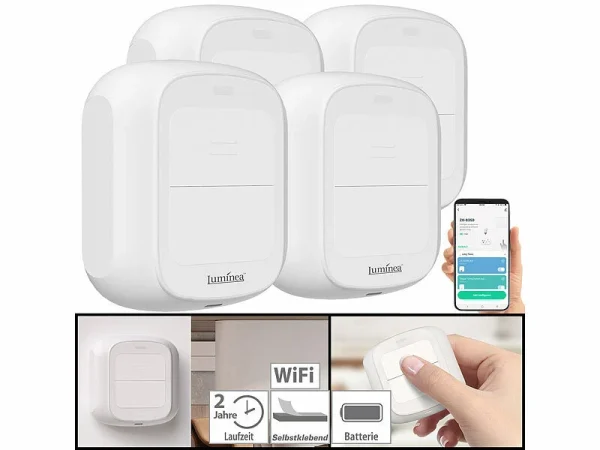 Luminea Home Control Smarthome Taster:4er-Set Smarte WLAN-Fernbedienung Mit 2 Tasten, Licht & Szenen Steuern 3